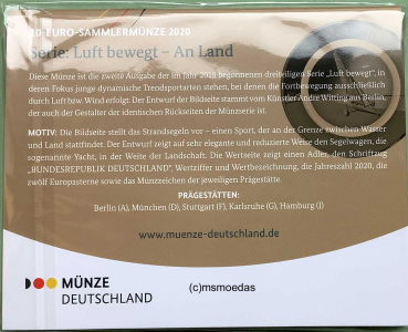 Preview: Deutschland 10 Euro 2020 An Land Sondermünzen G (Karlsruhe) Proof