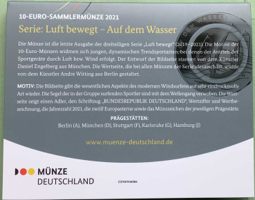 Preview: Deutschland 10 Euro 2021 Auf dem Wasser Sondermünzen F (Stuttgart) Proof