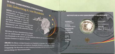 Preview: Deutschland 20 Euro Sondermünze 2019 Alexander von Humboldt PP