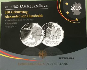 Deutschland 20 Euro Sondermünze 2019 Alexander von Humboldt PP