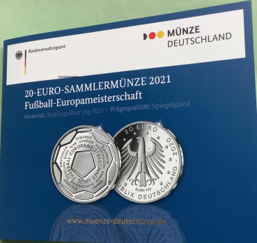 Deutschland 20 Euro Silber Sondermünze 2021 Fußball Europameisterschaft PP