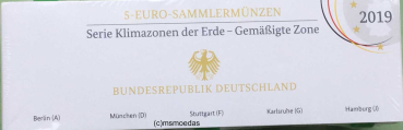 Deutschland 5x 5 Euro 2019 Gemäßigte Zone Sondermünzen Komplettsatz ADFGJ Proof