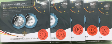 Deutschland 5x 10 Euro 2021 Auf dem Wasser Sondermünzen Komplettsatz ADFGJ Proof