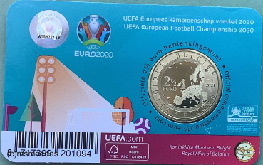 Preview: Belgien 2,50 Euro CoinCard 2021 UEFA Fußball-Europameisterschaft 2020 franz. Ausgabe