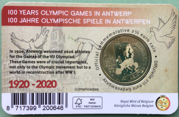 Preview: Belgien 2,50 Euro CoinCard 2020 Antwerpen Sondermünze