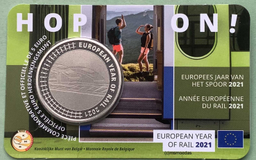 Belgien 5 Euro CoinCard 2021 Europäisches Jahr Eisenbahn Sondermünze