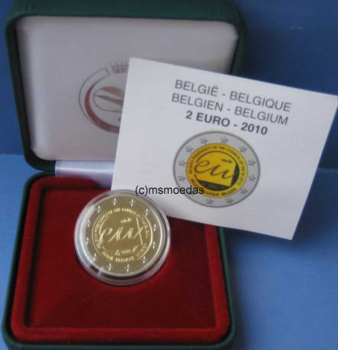 Belgien 2 Euro 2010 EU Präsidentschaft Gedenkmünze Etui Proof