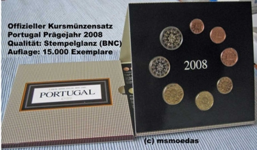 Portugal Offizieller Kursmünzensatz 2008 (1 Cent bis 2 Euro) BNC