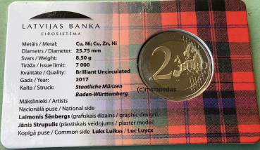 Preview: Lettland 2 Euro CoinCard 2017 Kurland / Kurzeme Gedenkmünze BU