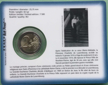 Preview: Luxemburg 2 Euro CoinCard 2019 Großherzogin Charlotte Münzzeichen Brücke