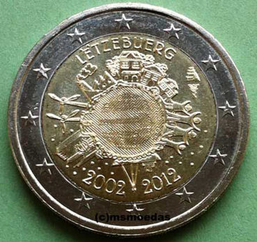 Luxemburg 2 Euro Gedenkmünze 2012 TYE 10 Jahre Euro-Bargeld