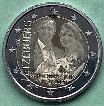 Preview: Luxemburg 2 x 2 Euro Gedenkmünzen 2020 Geburt von Prinz Charles - Foto + Relief