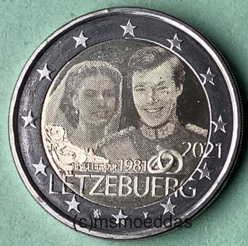 Luxemburg 2 Euro Gedenkmünze 2021 Hochzeitstag Maria Teresa und Henri Fotoprägung