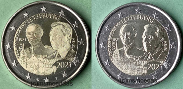 Luxemburg 2 x 2 Euro Gedenkmünzen 2021 Geburtstag von Großherzog Jean Foto + Reliefprägung