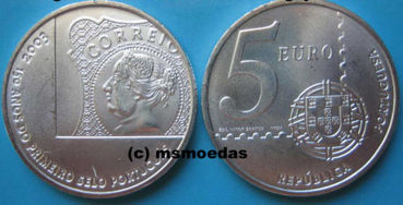Portugal 5 Euro Silber Sondermünze 2003 Post Briefmarke Correios