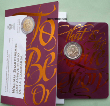 San Marino 2 Euro Blister Gedenkmünze 2016 Shakespeare FDC