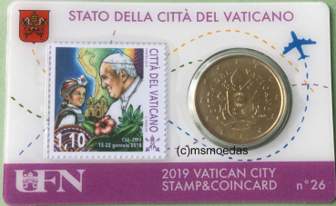 Vatikan 50 Euro-Cent Münze 2019 Stamp&CoinCard No.26 mit Briefmarke