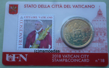 Vatikan 50 Euro-Cent Münze 2018 Stamp&CoinCard No.18 mit Briefmarke