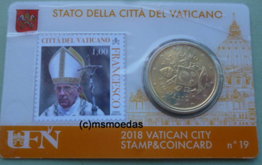 Vatikan 50 Euro-Cent Münze 2018 Stamp&CoinCard No.19 mit Briefmarke