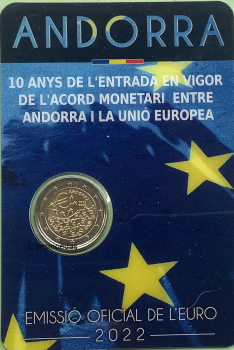 Andorra 2 Euro CoinCard 2022 Währungsvereinbarung Gedenkmünze