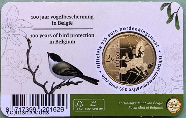 Preview: Belgien 2,50 Euro CoinCard 2022 Vogelschutz franz. Ausgabe