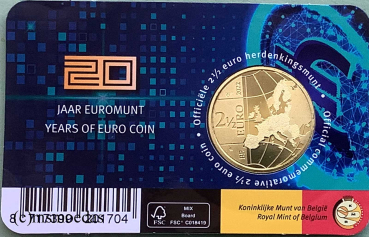 Preview: Belgien 2,50 Euro CoinCard 2022 Euro-Münzen 20 Jahre franz. Ausgabe