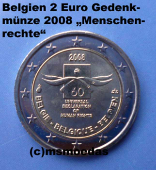 Preview: Belgien 2 Euro Coincard 2008 Menschenrechte FDC