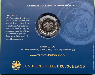 Deutschland 5x 10 Euro 2026 Rettungsdienste Sondermünzen Komplettsatz ADFGJ Proof