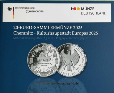 Deutschland 20 Euro Silber Sondermünze 2025 Chemnitz PP