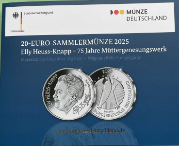 Deutschland 20 Euro Silber Sondermünze 2025 Müttergenesungswerk PP