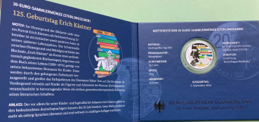 Preview: Deutschland 20 Euro Silber Sondermünze 2024 Erich Kästner PP
