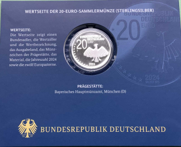Preview: Deutschland 20 Euro Silber Sondermünze 2024 Erich Kästner PP
