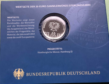 Preview: Deutschland 20 Euro Silber Sondermünze 2023 Bertolt Brecht PP