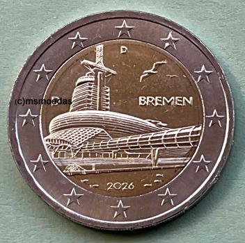Deutschland 2 Euro Rolle Gedenkmünzen 2026 Bremen Bremerhaven (A) Berlin
