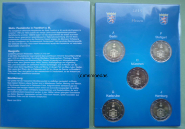 Preview: Deutschland 5 x 2 Euro Gedenkmünzen 2015 Hessen (A,D,F,G,J) Münzkarte