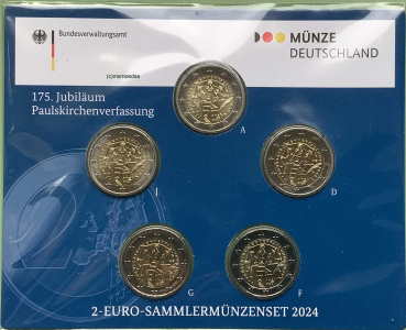 Deutschland 2 Euro Blister Gedenkmünzen 2024 Paulskirchenverfassung (A,D,F,G,J) Stempelglanz
