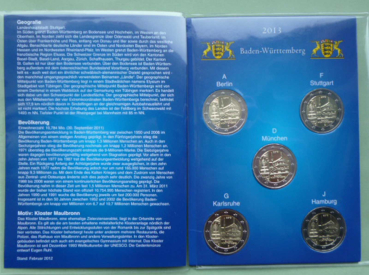 Preview: Deutschland 5 x 2 Euro Gedenkmünzen 2013 Baden-Württemberg (A,D,F,G,J) Münzkarte