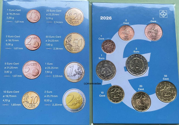 Preview: Bulgarien 8 Euromünzen 1 Cent bis 2 Euro 2026 Münzkarte Euro-Kursmünzensatz KMS