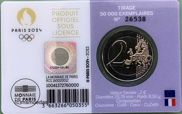 Preview: Frankreich 2 Euro CoinCard 2023 Olympische Spiele Paris 2024 Gedenkmünze Nr. 4 (violett) Faustkampf