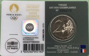 Preview: Frankreich 2 Euro CoinCard 2024 Olympische Spiele Paris Gedenkmünze Nr. 5 (grau - S) Herkules Ringkampf