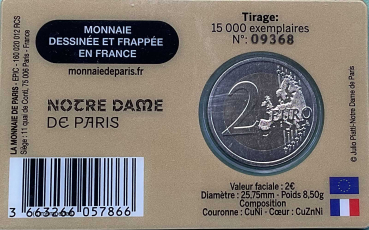 Preview: Frankreich 2 Euro CoinCard 2025 Notre Dame Gedenkmünze