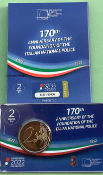 Preview: Italien 2 Euro CoinCard 2022 Nationalpolizei Gedenkmünze FDC