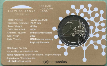 Preview: Lettland 2 Euro CoinCard 2022 Latvijas Banka Gedenkmünze