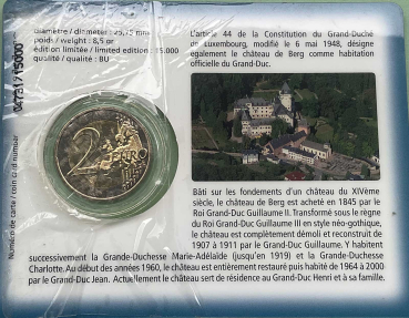 Preview: Luxemburg 2 Euro CoinCard 2008 Château de Berg Folie Rückseite beachten
