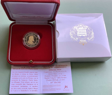 Monaco 2 Euro Gedenkmünze 2024 Vertrag von Burgos mit Karl V. Proof Etui