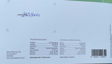 Preview: Oesterreich Silbermünze 1 Unze 1 oz 2026 Philharmoniker WMF 1,50 Euro Münze Blister