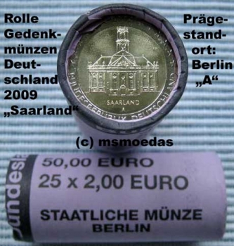 Deutschland 2 Euro Rolle Gedenkmünzen 2009 Saarland (A) Berlin