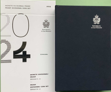 Preview: San Marino Offizieller Euro Kursmünzensatz 2024 (1 Cent bis 2 Euro + 2 x 2 Euro Gedenkmünzen) Spiegelglanz