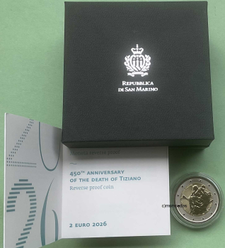 San Marino 2 Euro Gedenkmünze 2026 Tiziano Reverse Proof PP