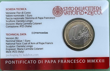 Preview: Vatikan 1 Euro Münze 2022 CoinCard No.1